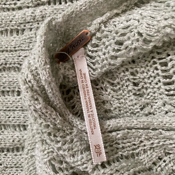 Free People Pretty Pointelle Vee Sweater in Mint Size X-Small - Picture 2 of 6